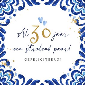 Felicitatiekaart huwelijksjubileum 30 tegel goudlook hartjes