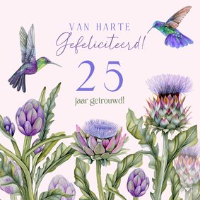 Felicitatiekaart huwelijksjubileum artisjok bloemen vogels