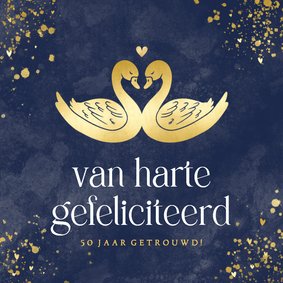 Felicitatiekaart huwelijksjubileum blauw met gouden zwanen