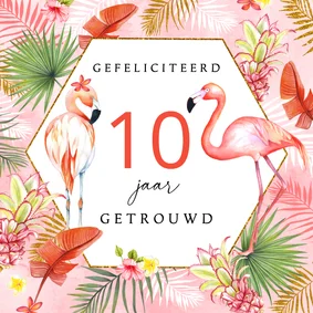 Felicitatiekaart huwelijksjubileum flamingostel