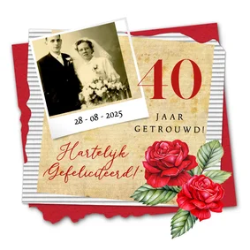 Felicitatiekaart huwelijksjubileum roos vintage