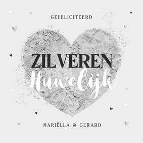 Felicitatiekaart huwelijksjubileum zilveren huwelijk hartje