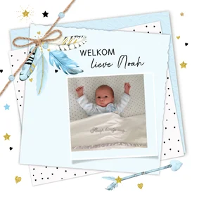 Felicitatiekaart jongen veertjes papier