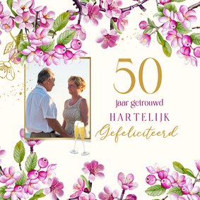 Felicitatiekaart jubileum bloesemtakken goud