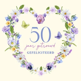 Felicitatiekaart jubileum hart van bloemen