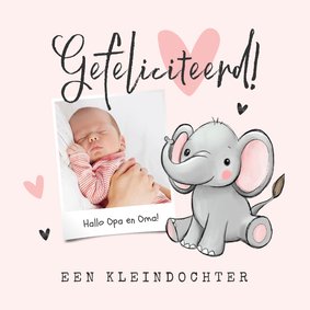 Felicitatiekaart kleindochter olifantje hartjes foto