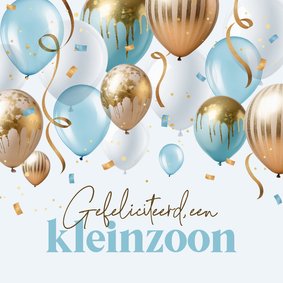 Felicitatiekaart kleinzoon opa en oma ballonnen blauw goud