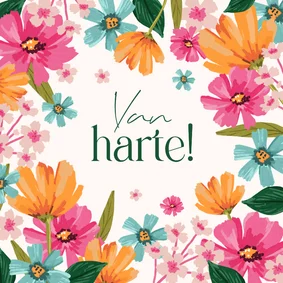 Felicitatiekaart kleurrijke bloemen van harte algemeen