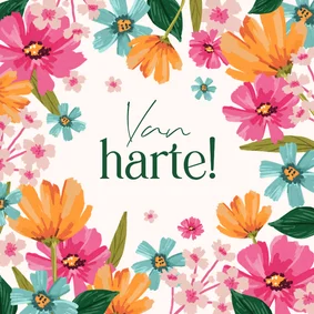 Felicitatiekaart kleurrijke bloemen van harte algemeen