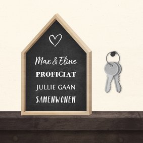 Felicitatiekaart krijtbord huis met sleutelbos