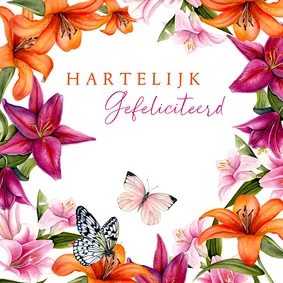 Felicitatiekaart lelies vlinders
