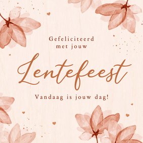 Felicitatiekaart lentefeest bloemen hartjes gefeliciteerd