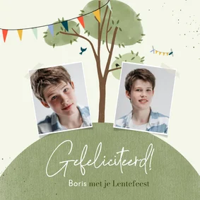 Felicitatiekaart lentefeest boom groei foto's