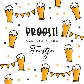 Felicitatiekaart man bier feest slingers confetti