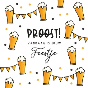 Felicitatiekaart man bier feest slingers confetti