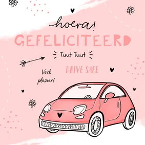 Felicitatiekaart meisje auto verjaardag rijbewijs