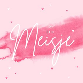 Felicitatiekaart meisje baby roze waterverf hartjes