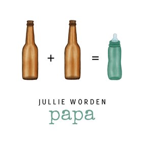 Felicitatiekaart met bierflesjes en een babyflesje