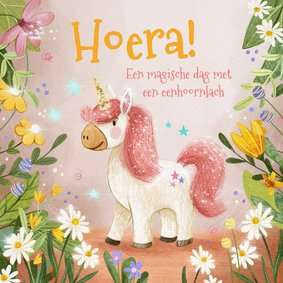 Felicitatiekaart met glitterende unicorn!
