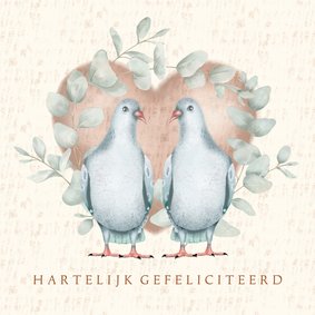 Felicitatiekaart met paartje duiven en eucalyptus