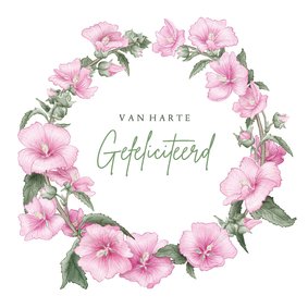 Felicitatiekaart met roze stokroos
