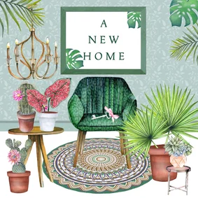 Felicitatiekaart new home hippe inrichting
