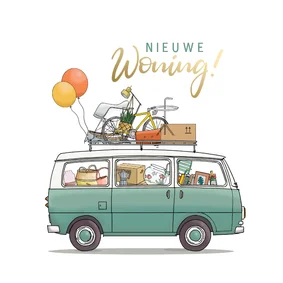 Felicitatiekaart nieuwe woning busje