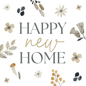 Felicitatiekaart nieuwe woning met getekende bloemen