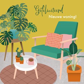 Felicitatiekaart nieuwe woning met gezellige woonkamer