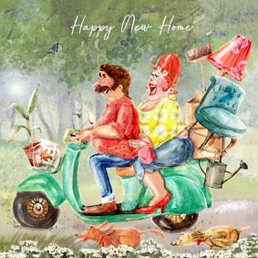 Felicitatiekaart Nieuwe Woning Op de scooter