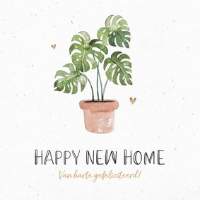 Felicitatiekaart nieuwe woning plant botanisch hartjes