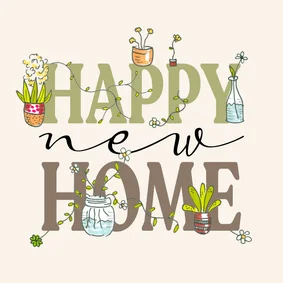 Felicitatiekaart nieuwe woning planten tekst Happy new home