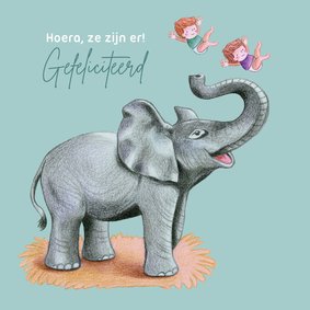 Felicitatiekaart olifant voor geboorte van een tweeling