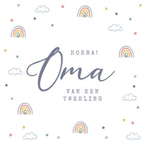 Felicitatiekaart oma regenboogjes wolken confetti tweeling