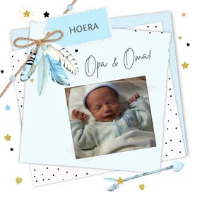 Felicitatiekaart opa en oma papiertjes veertjes