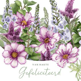 Felicitatiekaart paars blauwe bloemen algemeen