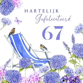 Felicitatiekaart pensioen ligstoel vogels