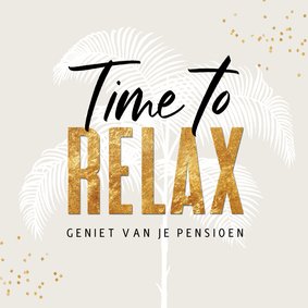 Felicitatiekaart pensioen palmboom goud confetti relax