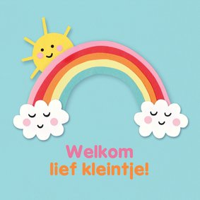 Felicitatiekaart regenboog en zonnetje welkom lief kleintje