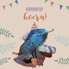 Felicitatiekaart reptiel viert feest