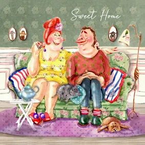 Felicitatiekaart Samen op de nieuwe bank met poes