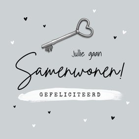 Felicitatiekaart samenwonen huis sleutel hartjes