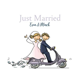 Felicitatiekaart scooter scooter just married