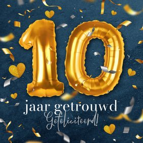 Felicitatiekaart tinnen huwelijk 10 jaar getrouwd confetti