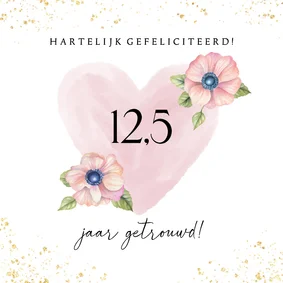 Felicitatiekaart trouwdag hart bloemen