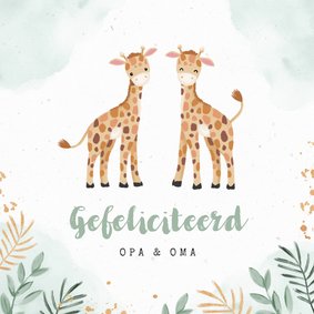 Felicitatiekaart tweeling geboorte dieren giraf