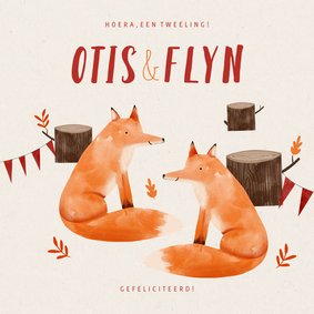 Felicitatiekaart tweeling vosjes in het bos illustratie