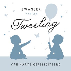 Felicitatiekaart tweeling zwanger vlinders jongens silhouet 