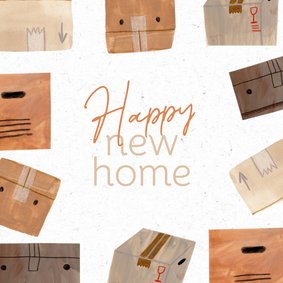 Felicitatiekaart verhuisdozen happy new home 