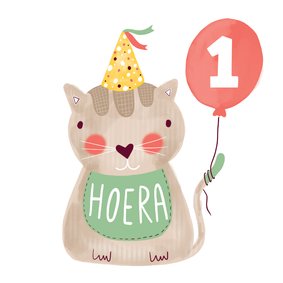 Felicitatiekaart verjaardag kat groen en bruin